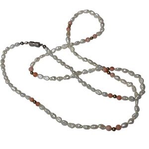 Freshwater Pearl And Coral Bead Necklace